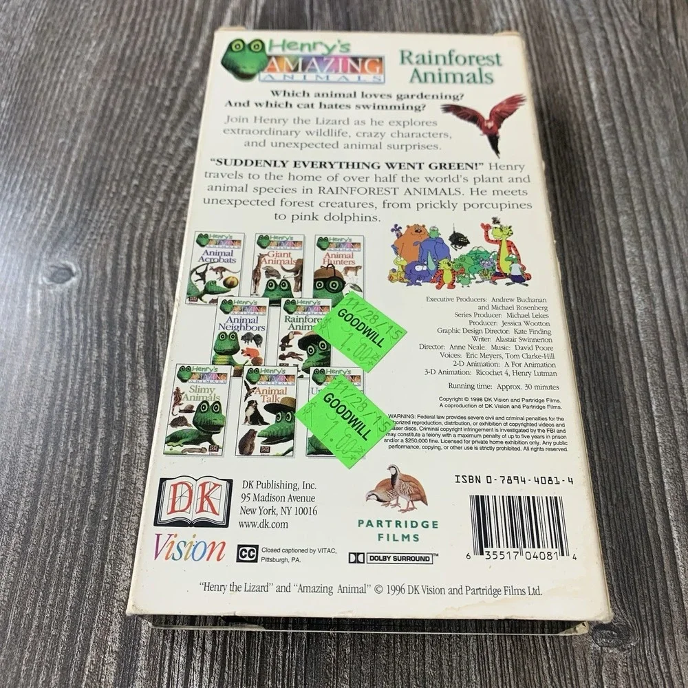 Henry's Amazing Animals Rainforest Animals (VHS,‎ 1996) DK Vision Education Rare